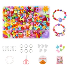 TVETE ビーズセット ビーズ アクセサリー キット ビーズ おもちゃ アクリルビーズ カラフルなビーズ 女の子向け工作キット DIYハンドメイドビーズ ハンドメイドネックレス ブレスレット リング 指輪 ツールキット付き 収納ボックス付き 24グリッド