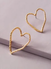 ジュエリー レディース イヤーアクセサリー 1ペア メタリック ハート中空デザイン ピアス バレンタイン