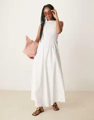 エイソス レディース ボトムス スカート マキシワンピース マキシ ASOS DESIGN shirred bodice maxi dress White ホワイト