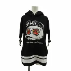 ビーワンソウル B/ONE/SOUL パーカー M 黒 ブラック フード付き グラフィックプリント 七分袖 /PP ■GY58