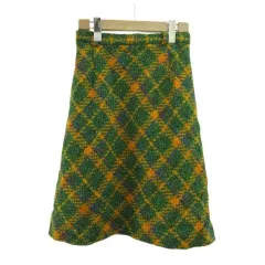 ランチェッティ LANCETTI スカート ウール 40 緑 グリーン マルチカラー チェック柄 ミディ丈 /PP ■GY58