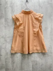 SAISON DE PAPILLON セゾンドパピヨン ボウタイ リボン ノースリーブ シアー ブラウス シャツ sizeS/コーラル ■◆レディース