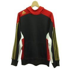 アディダス adidas パーカー スウェット 長袖 プルオーバー ロゴ 刺繍 M 赤 レッド 黒 ブラック ゴールド色 /XZ ■GY58