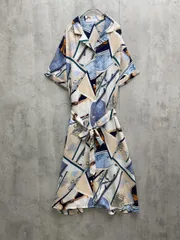 AS KNOW AS アズノゥアズ 総柄 シャツ ワンピース 白ｘベージュ ■◆レディース