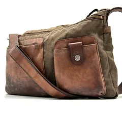 IBIZA イビサ ショルダーバッグ メッセンジャーバッグ ブラウン 茶 カーキ ナイロン レザー 本革 バイカラー A4収納 斜め掛け