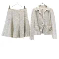 TO BE CHIC トゥービーシック 日本製 ツイードジャケット 上下 セットアップ 42 ホワイト レディース 古着のサムネイル