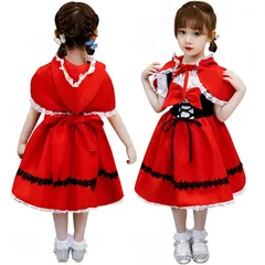 [Lalapala] ハロウィン コスプレ 子供 女の子 赤ずきんちゃん コスチューム キッズ 仮装 2点セット ワンピース マット リボン付き コスプレ衣装 赤ずきんドレス ワンピース 子供服 ハロウィン 仮装 子供コスプレ パーティー クリスマス 衣装 仮
