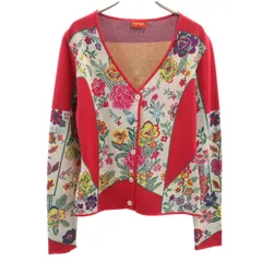 KENZO ケンゾー 90s 日本製 オールド 花柄 長袖 Vネック ニットカーディガン 2 レッド レディース 古着のサムネイル