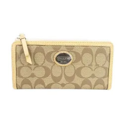 コーチ COACH 長財布 ロングウォレット 小銭入れあり L字ジップ PVC シグネチャー レザー 革 ロゴ 茶 ブラウン /AH6 ■GY11