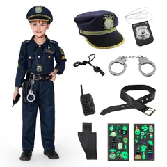 [Buoniganuo] ポリス 警察官 コスプレ 子供 11点セット ハロウィン コスプレ 仮装 子供 変装 ポリス キッズ 警官 制服 長袖 ネイビー 演出服 舞台服 学園祭 文化祭 男の子 女の子 クリスマス パーティー イベント 男女兼用-XS