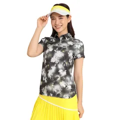 新品 [キャロウェイ] レディース 半袖 ポロシャツ (フラワー柄・吸汗速乾性・UVカット) / ゴルフ / C24134219 1010_ブラック