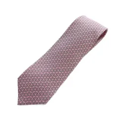 エルメス HERMES ネクタイ レギュラータイ 絹 シルク ロゴ 総柄 ピンク ■GY17 /MQ ■OH