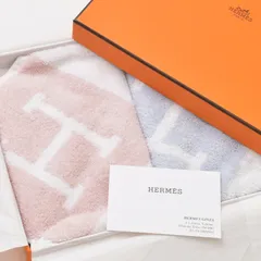 新品未使用 HERMES エルメス ハンドタオル ハンカチ 衣料品 コットン ピンク ブルー ホワイト 中古 4b013133