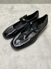 ZARA ザラ エナメル Tストラップ フラット シューズ size38（24cm相当）/黒 ■■レディース