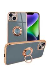 シズカウィル iPhone 14 用 スマホケース スマホリング グリッティア リング付きケース 1個入り ブルーグレー