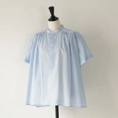 nest Robe コットン先染めストライプ ランタンスリーブチュニック
