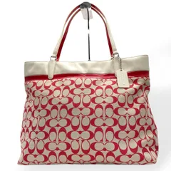 美品　COACH コーチ　トートバッグ　キャンバス　レザー　シグネチャー　レッド