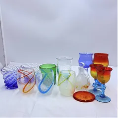 【❗️✨沖縄伝統工芸✨❗️】琉球ガラスまとめ売り✨手吹きグラス・徳利・皿セット カラフル工芸品コレクション