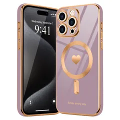 Lafunda iPhone 15 Pro 用 ケース MagSafe対応 女性 かわいい 韓国 ハート フォンカバーソフト 軽薄型 耐衝撃 メッキ加工 カメラ保護 落下防止TPU ワイヤレス充電対応 アイフォン 15 Pro 用携帯 マグネット スマホケース