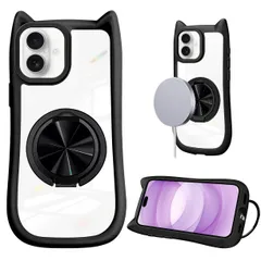 Denaisii iPhone 17 対応 ケース クリア リング付き 猫耳 ネコミミ しスタンド アイフォン17 スマホケース 360°回転 いphone 17 カバー スタンド スタンド機能 マグネット搭載 透明 iphone 17 対応 カバー 耐衝撃