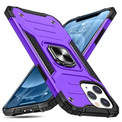 iPhone 12 Pro Max 用 ケース リング付き 衝撃吸収 耐衝撃 一体型落下防止 米国軍事MIL標準取得 スタンド機能 PC+TPU 二重構造 防塵 薄型 軽量 360度回転 全面保護カバー アイフォン 用 ケース （パープル） MJJ-1051-