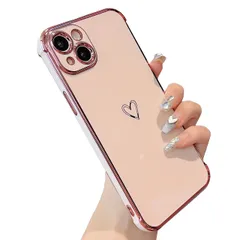 ZTOFERA iPhone 14 用 ハートケース iPhone 14 ケース 柔軟な TPU シリコン スマホケース メッキ加工 ソフト 軽量 耐衝撃 おしゃれ 韓国 可愛い アイフォン 14 ケース 女子 女性 心パターン 携帯電話カバー ワイヤレス充電
