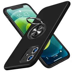 iPhone 11 ケース リング付き TPU 耐衝撃 スマホケース 車載対応ホルダー対応 スタンド機能 軽量 薄型 アイフォン11 ケース カメラ保護 衝撃吸収 指紋防止 黄変防止 ストラップホール 一体型 四隅滑り止め 手触り良い 保護カバー 黒 SJ15