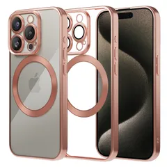iPhone15ケース 15Proケース Magsafe対応 米軍MIL規格取得［耐衝撃 黄ばみなし 耐久性 軽薄型］磁力強い ワイアレス充電 透明 ケース (ローズゴールド, 15ProMax)
