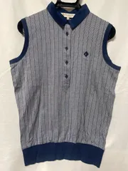 【230256】Christian Dior クリスチャンディオール  Sports　ノースリーブニットベスト　コットン100％　ウエストゴム　ストライプ　ボタン留め　M  ・ ブルー