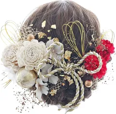 LALALA beauty flowers 成人式・卒業式・結婚式にぴったりのチュール髪飾り 浴衣や振袖にも映える上品なデザイン迷ったらこれ。 (ホワイト/レッド/白金リボン［681］,  Free Size)