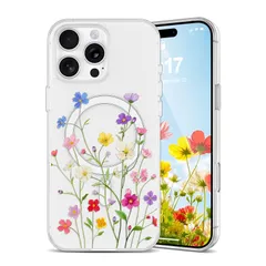 EYZUTAK iPhone 16 Pro Max 用 ケース MagSafe対応 可愛い 花柄 フラワーケース おしゃれ 透明 耐衝撃 黄変防止 細身 マグネット 携帯電話保護カバー 女の子用 女性用 - 花の蔓
