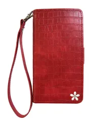 【Salon de M】iSE2 iSE3 i7 i8 兼用 ケース スマホカバー 携帯 PUレザー 合皮 可愛い 人気 おしゃれ 財布 スタンド 鏡 ミラー 付 マ??ネット 手帳ケース 鰐柄 手帳型ケース 横開き カード収納 白 花 はな 飾り PUJZ-