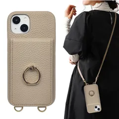 いphone14 用 ケース ショルダー カード収納 リング付 スマホケース for iphone14 用 ストラップ 落下防止 調節可能な 肩掛け 斜め掛 首掛け 可愛 かわいい おしゃれ スタンド機能 モカブラウン