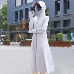 パーカー 長袖 レディース ロング 体型カバー ラッシュガード 指穴 接触冷感 UVパーカー カーディガン ジップアップ 薄手 速乾 UPF50+ トップス 日焼け防止 アウター UVカット フルフェイスmin#