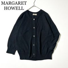 3333y【美品】マーガレットハウエル クルーネックコットンカーディガン 黒　M