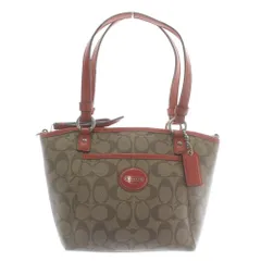 コーチ COACH ハンドバッグ トート PVC レザー シグネチャー 総柄 ロゴ 茶色 ブラウン オレンジ F20097 /XZ ■GY18