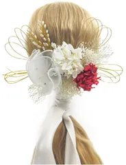 ホワイト 白 レッド 造花 赤 ピンポンマム パール ドライフラワー かすみ草 水引 ヘアアクセサリー 組紐リボン 浴衣 着物 前撮り 結婚式 卒業式 夏祭り 振袖用髪飾り 10点セット つまみ細工 花火大会 つまみ髪飾り 髪飾り 赤 成人式 