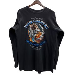 ハーレーダビットソン HARLEY-DAVIDSON 90's 1996 Four Corners Motorcycle Rally USA製 イーグル ウルフ ロンT ブラック Lサイズ 201MT-5522 VB