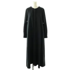 シップス エニィ SHIPS any シャーク ピンタック Aライン ワンピース ノーカラー ロング 長袖 F ネイビー /YO ■OS