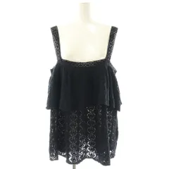 ザラ ZARA POINTELLE KNIT TOP WITH RUFFLE キャミソール レース L 黒 ブラック /AN65