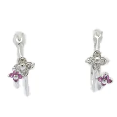 K18WG 天然 ダイヤモンド×アメシスト 4P フラワーモチーフ フープ ピアス 18金 ホワイトゴールド 紫 花 レディース【♀】【S】【レディース】★■600796【中古】