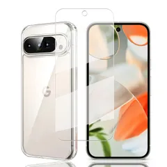 対応 Google Pixel 9 用の ケース + ガラスフィルム 日本旭硝子製 フィルム 強化ガラス 硬度9H 高透過率 飛散防止 指紋防止 気泡ゼロ 自動吸着 貼り付け簡単 【柔軟 TPU カバー 全透明 散熱加工 黄変しにくい 全面保護カバー 耐衝撃
