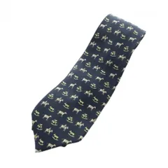 エルメス HERMES ネクタイ 絹 シルク 総柄 馬車 レギュラータイ 紺 ネイビー ■GY03 /MQ ■OH