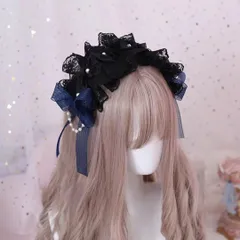【人気商品】おしゃれリかわいい lolita 地雷系 エンゼルロリータ ヘッドドレス コスプレ系 パーティー お人形茶話会 カチューシャコスプレ系 レースフリル (ネービーnavy) 髪飾りフリル 付き 蝶結び ゴスロリヘアアクセサリー