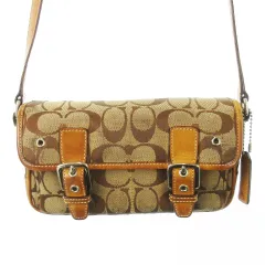 コーチ COACH ショルダーバッグ クロスボディ ポシェット キャンバス レザー 革 シグネチャー ロゴ 茶 ブラウン 6844 /CK22 ■GY17