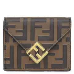 フェンディ FENDI 三つ折り財布 FF ダイヤモンド財布 レザー メタル ブラウン ゴールド金具 茶 ズッカ柄 コンパクトウォレット  8M0480ADYMF13VK【中古】