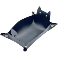 レザートレイ 猫 小物入れ 収納トレー 鍵 時計 指輪 アクセサリー (ブラック)koe