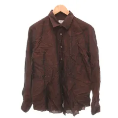 ブリオーニ BRIONI 総柄シャツ イタリア製 光沢 長袖 レギュラーカラー M 黒 ブラック ダークオレンジ /YJ ■GY60のサムネイル