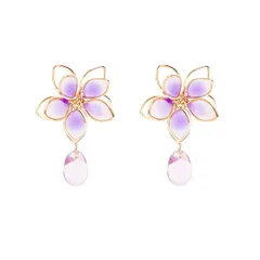 CICINIO 桜イヤリング レディース 花 可愛い 和風 センスあり ノンホールピアス フェイクピアス イヤーカフ 揺れる ノンホール 樹脂 クリップタイプ - パープル