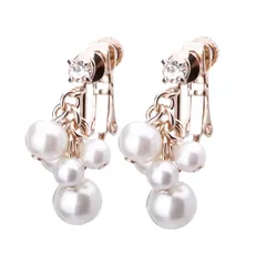 LOKUMI イヤリング 金属アレルギー対応 日本製 シリコンカバー付 パール ビジュー レディース シンプル 揺れる スイング シルバー ゴールド ピンクゴールド 金メッキ K24メッキ ネジ式 ネジバネ 金属アレルギー対応イヤリング ne-38 (ピンクゴ